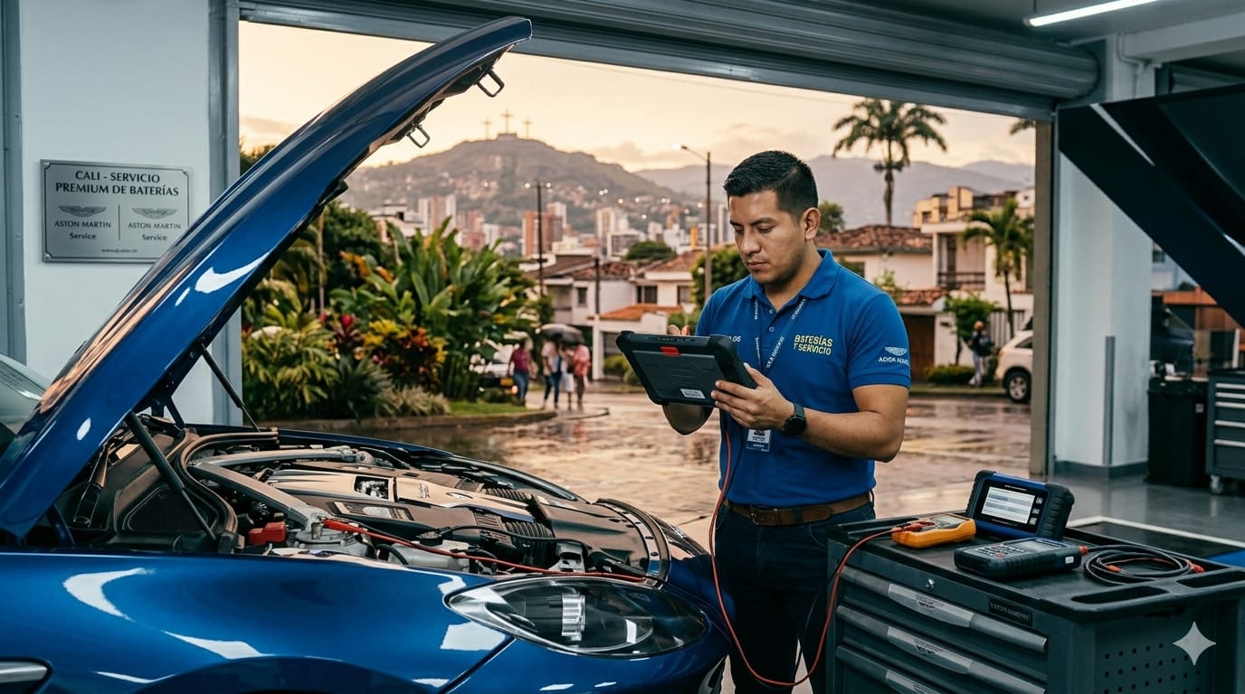 Técnico certificado revisando batería y alternador de carro en Cali — Central de Baterías